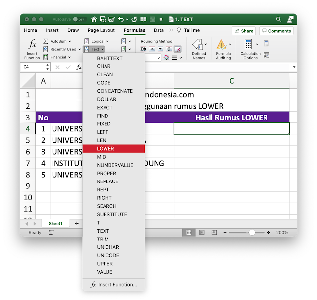 Rumus Lower pada Excel Rumus Lower pada Excel