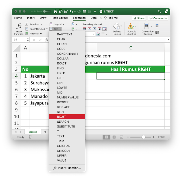 Rumus RIGHT pada Excel Rumus RIGHT pada Excel