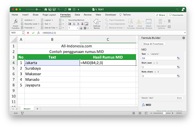 Rumus MID pada Excel Rumus MID pada Excel