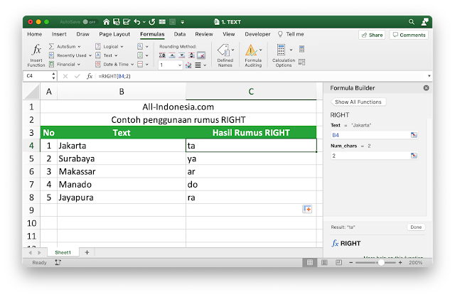 Rumus RIGHT pada Excel Rumus RIGHT pada Excel