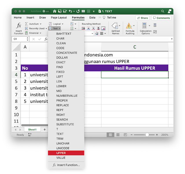 Rumus UPPER Pada Excel Rumus UPPER Pada Excel