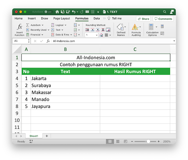 Rumus RIGHT pada Excel Rumus RIGHT pada Excel