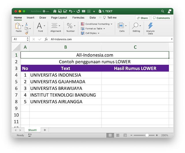 Rumus Lower pada Excel Rumus Lower pada Excel