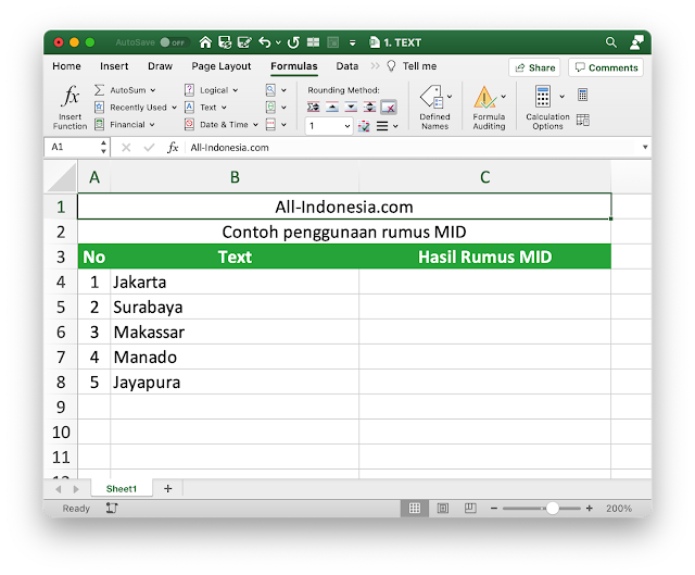 Rumus MID pada Excel Rumus MID pada Excel