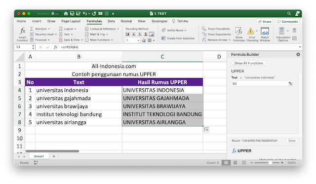 Rumus UPPER Pada Excel Rumus UPPER Pada Excel