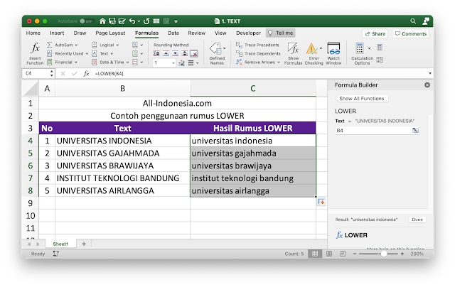 Rumus Lower pada Excel Rumus Lower pada Excel