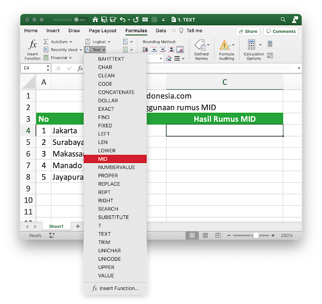 Rumus MID pada Excel Rumus MID pada Excel