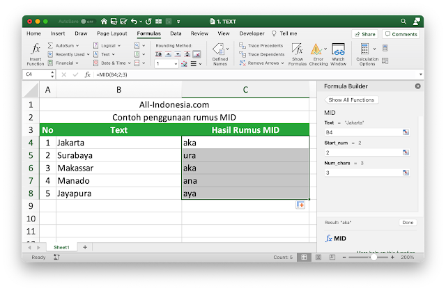 Rumus MID pada Excel Rumus MID pada Excel