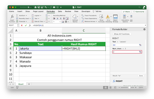 Rumus RIGHT pada Excel Rumus RIGHT pada Excel